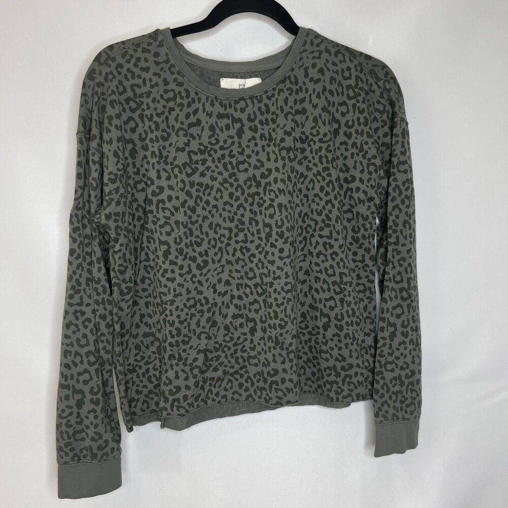 Thread & Supply Womens Aliza Sweatshirt Green Black Leopard Stretch